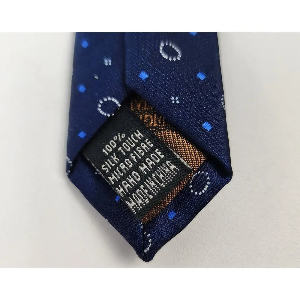 Imani Uomo Men Tie 100% Silk Touch Micro Fiber Navy Geometric Necktie Hand Made